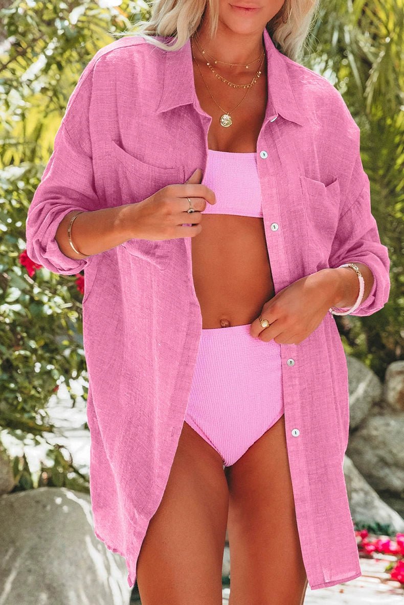 Summer New Arrival Mid Length Long Length Bikini Cover - up Chiffon Shirt for Women Fashion Beach Vacation Style Loose Sun Protective Blouse - Kaiju Mafia