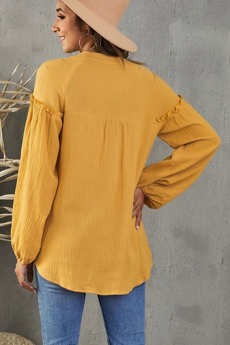 Fall New Arrival Pure Color Long Sleeves T-Shirt Female 2024 Special - Interest Design Casual Loose Plus Size Bottoming Shirt Tops V Neck Tide - Kaiju Mafia