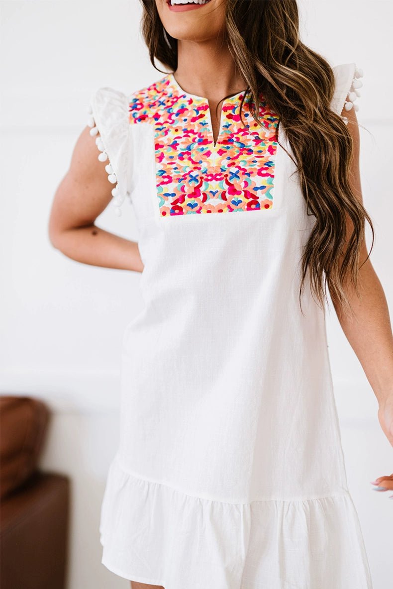 Summer Short Sleeve Fashion Bohemia Knee - Length Skirt Embroider - Kaiju Mafia