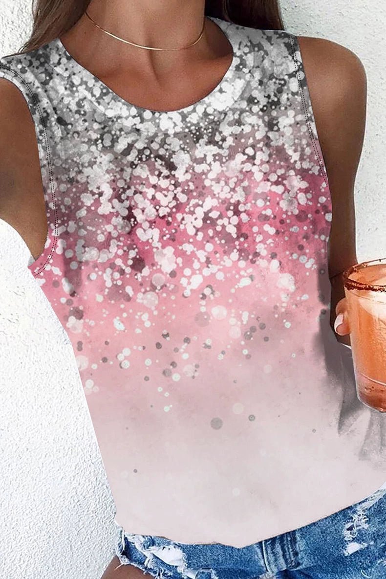 Summer New round Neck Loose Gradient Color Sleeveless T-shirt - Kaiju Mafia