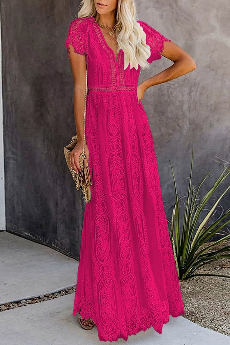 V Neck Fashion White Fairy Lace Dress Short Sleeve - Kaiju Mafia