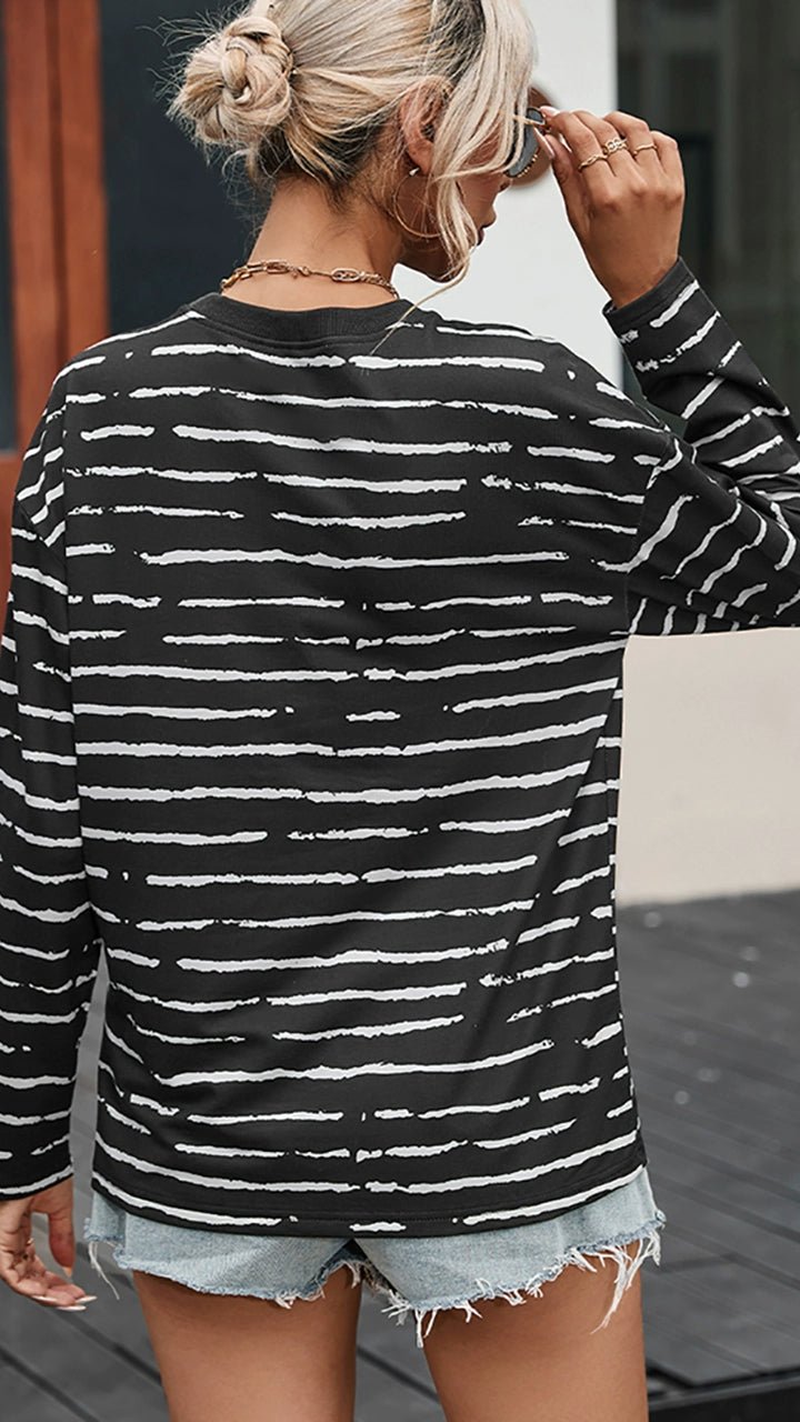 Stripes Thin Tops round Neck Pullover Long Sleeves T-shirt - Kaiju Mafia