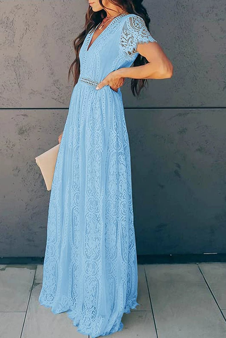 V Neck Fashion White Fairy Lace Dress Short Sleeve - Kaiju Mafia