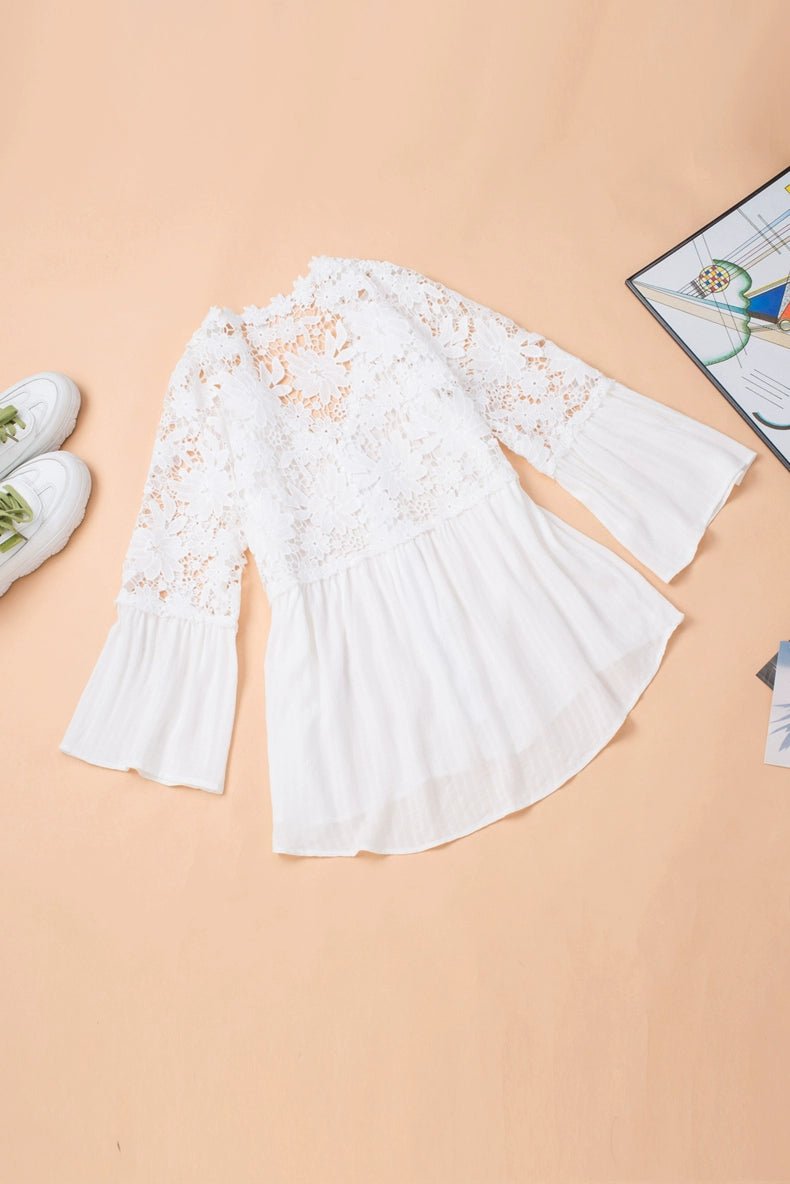 Fashion V Neck Chiffon Shirt Loose Long Sleeves Pullover Lace - Kaiju Mafia