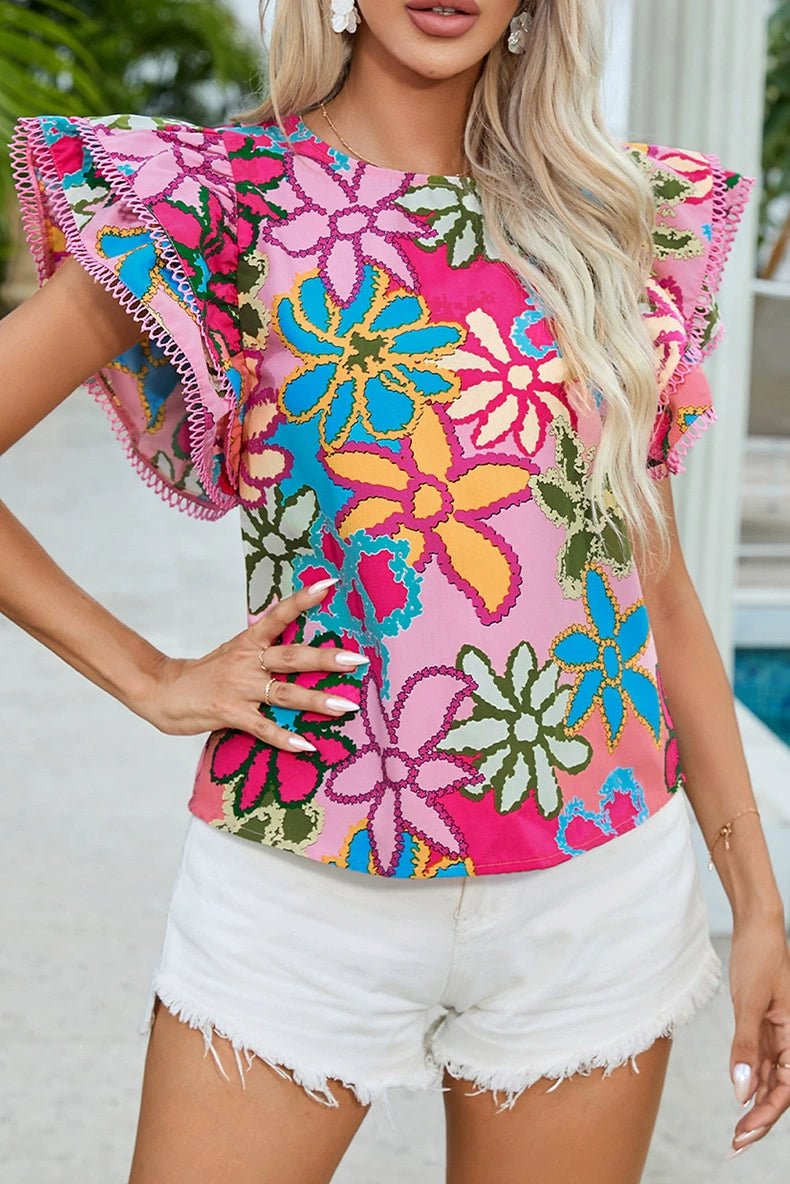 Fashion Thin Stylish Print Short Sleeve Chiffon Pullovers - Kaiju Mafia