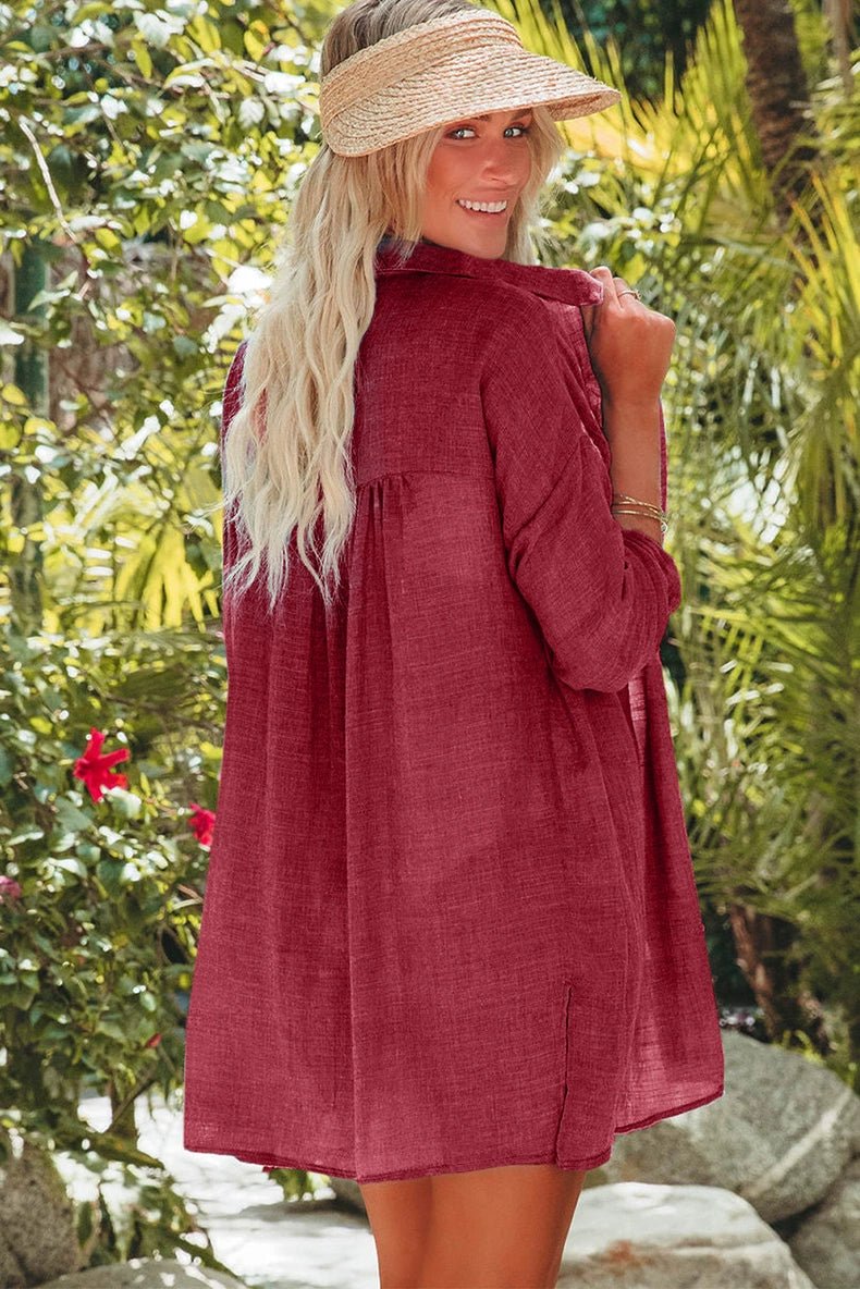 Summer New Arrival Mid Length Long Length Bikini Cover - up Chiffon Shirt for Women Fashion Beach Vacation Style Loose Sun Protective Blouse - Kaiju Mafia