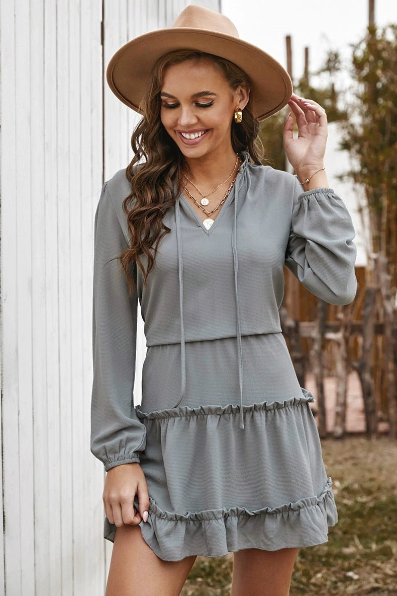 2024 Autumn Solid Color Thin Jumpsuit Skirt Fashion Slim Looking Temperament Commute Pullover Loose Knee - Length Dress Women - Kaiju Mafia