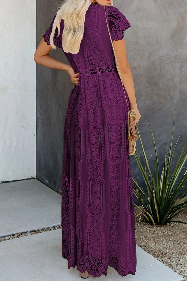 V Neck Fashion White Fairy Lace Dress Short Sleeve - Kaiju Mafia