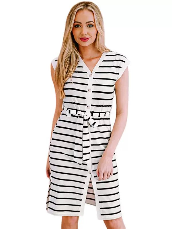 Summer Stripes Thin Sleeveless Dress Women&
