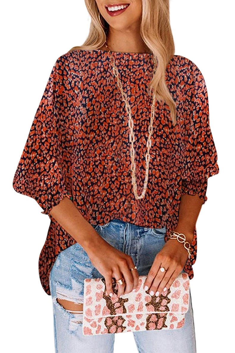 Fashion Leopard Print Print Bubble Pullover Short Sleeve Shirt - Kaiju Mafia