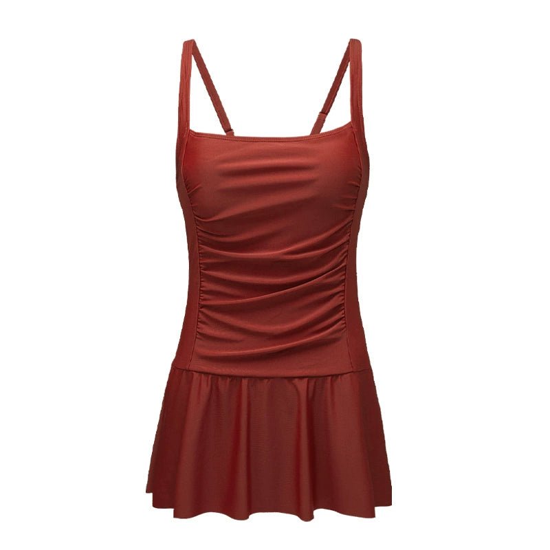 2024 Summer New Solid One - Piece Swimsuit Women European and American Sexy Sling Pleated A Word Vest - Style One - Piece Swimsuit - Kaiju Mafia