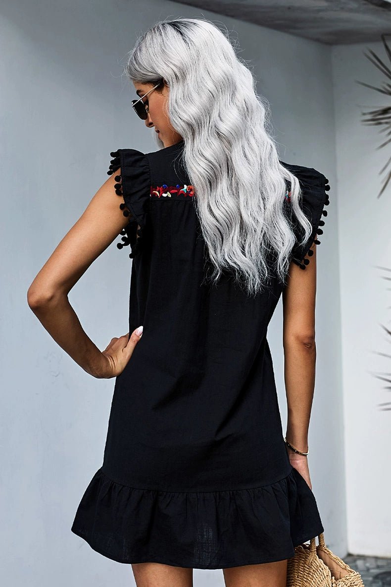 Summer Short Sleeve Fashion Bohemia Knee - Length Skirt Embroider - Kaiju Mafia