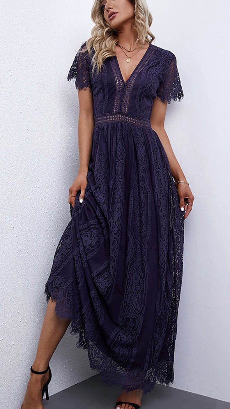 V Neck Fashion White Fairy Lace Dress Short Sleeve - Kaiju Mafia