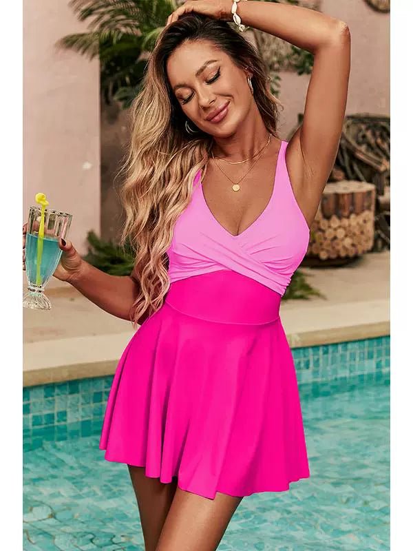 2024 Summer One-Piece Skirt Swimsuit for Women - Sexy U-Neck Cross Strap Design - Kaiju Mafia