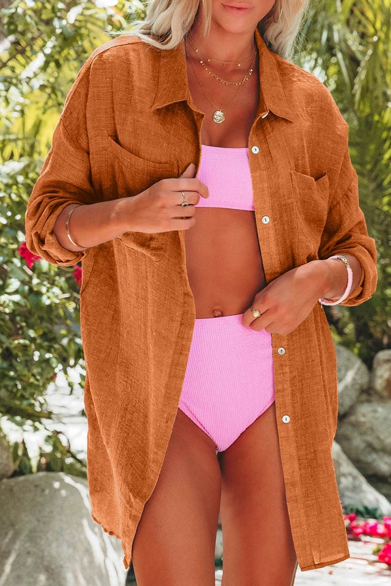 Summer New Arrival Mid Length Long Length Bikini Cover - up Chiffon Shirt for Women Fashion Beach Vacation Style Loose Sun Protective Blouse - Kaiju Mafia