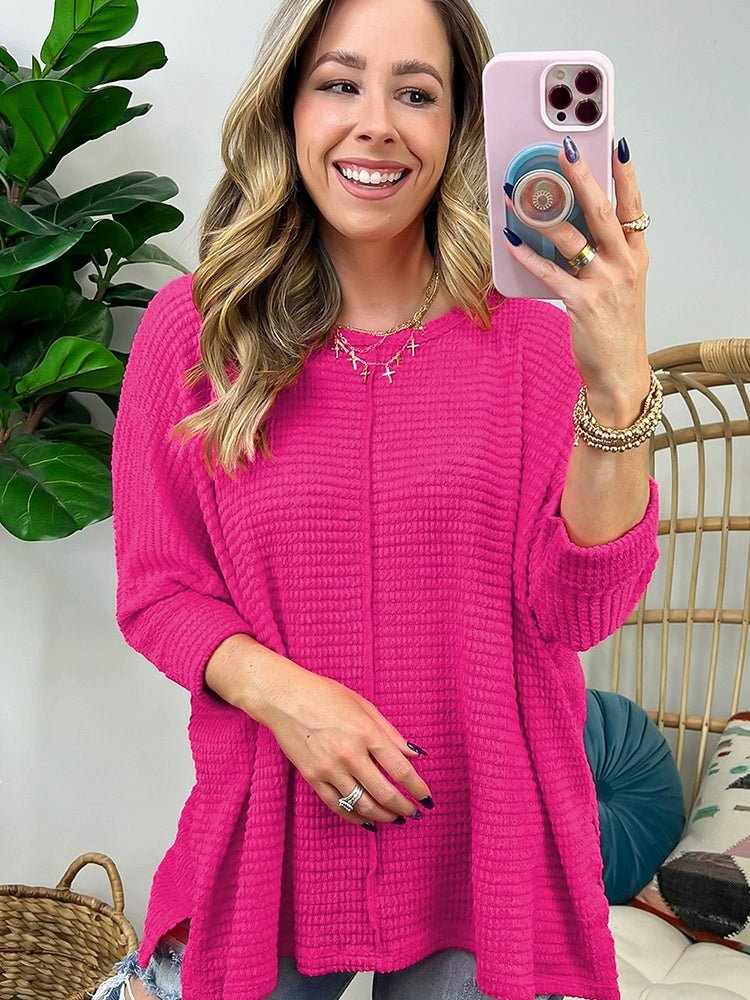 2024 Spring New Arrival Solid Color Pullover Long Sleeve T-shirt Female Fashion Loose Casual Texture Knitting round Neck Tops Female - Kaiju Mafia