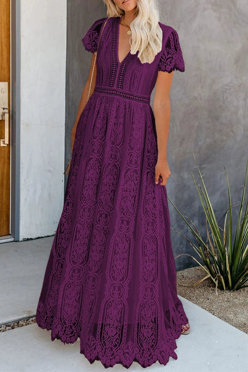 V Neck Fashion White Fairy Lace Dress Short Sleeve - Kaiju Mafia