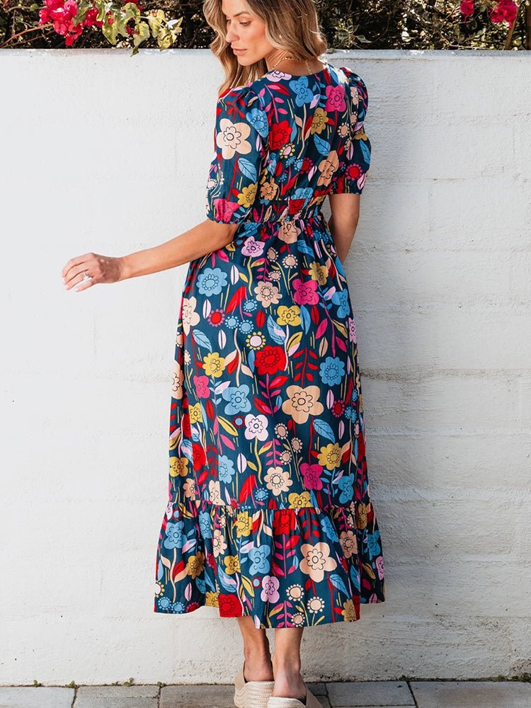 Fashion Short Sleeve Dress Summer Slimming Florals Print - Kaiju Mafia