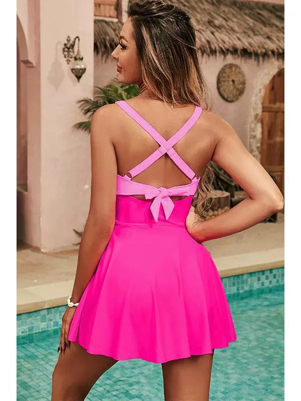 2024 Summer New Arrival One - Piece Skirt Belly Contracting Swimsuit European and American Sexy Big U - Neck Cross Strap Swimsuit for Women - Kaiju Mafia