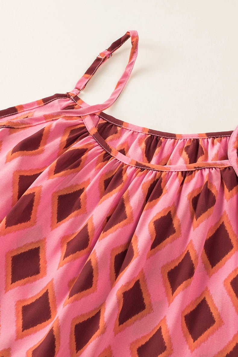 Fashion Geometric Print Sling Long Dress 2024 Summer New Arrival Loose Waist round Neck Sleeveless Thin Dress - Kaiju Mafia