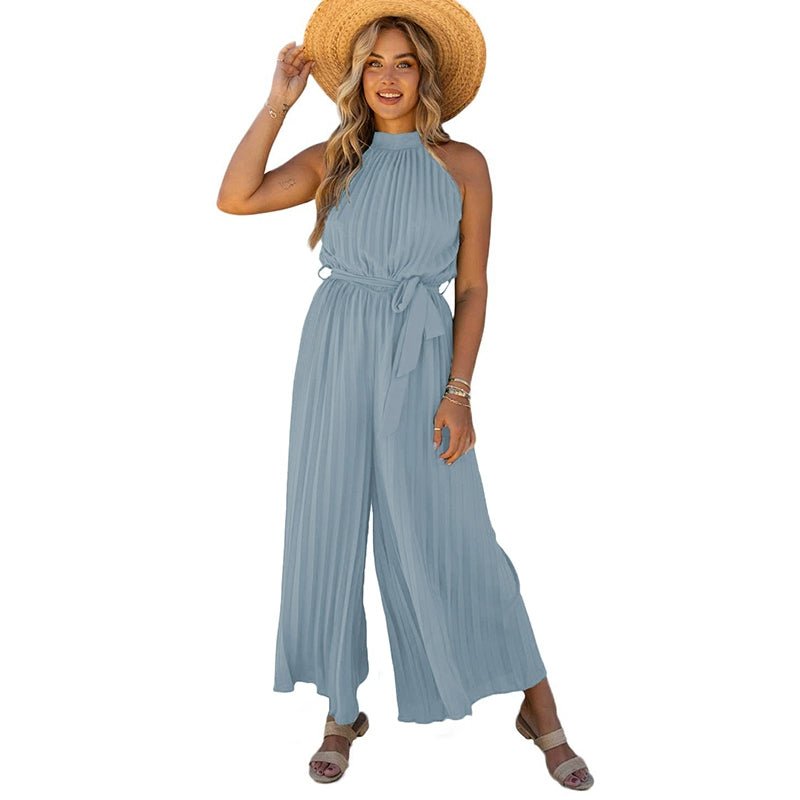 2024 Summer New Arrival Pure Color Halter Jumpsuit Women&