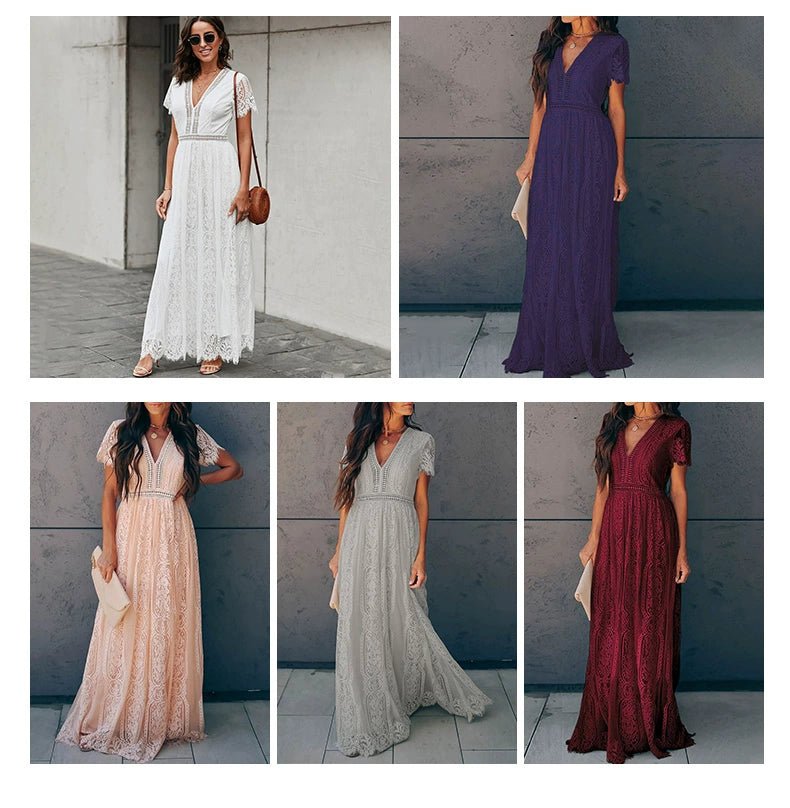 V Neck Fashion White Fairy Lace Dress Short Sleeve - Kaiju Mafia