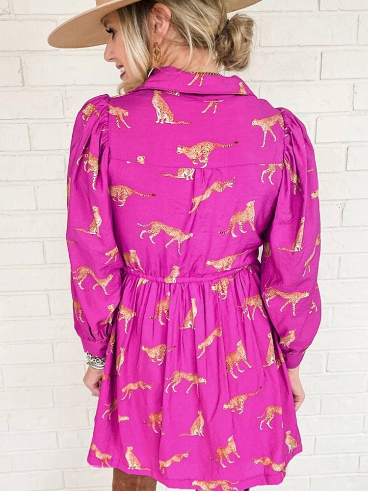 Fashion Leopard Print Long Sleeves Dress Women 2024 Spring New Arrival Casual Versatile Personality Knee - Length Skirt Short Skirt Women - Kaiju Mafia