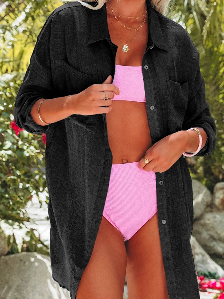 Summer New Arrival Mid Length Long Length Bikini Cover - up Chiffon Shirt for Women Fashion Beach Vacation Style Loose Sun Protective Blouse - Kaiju Mafia