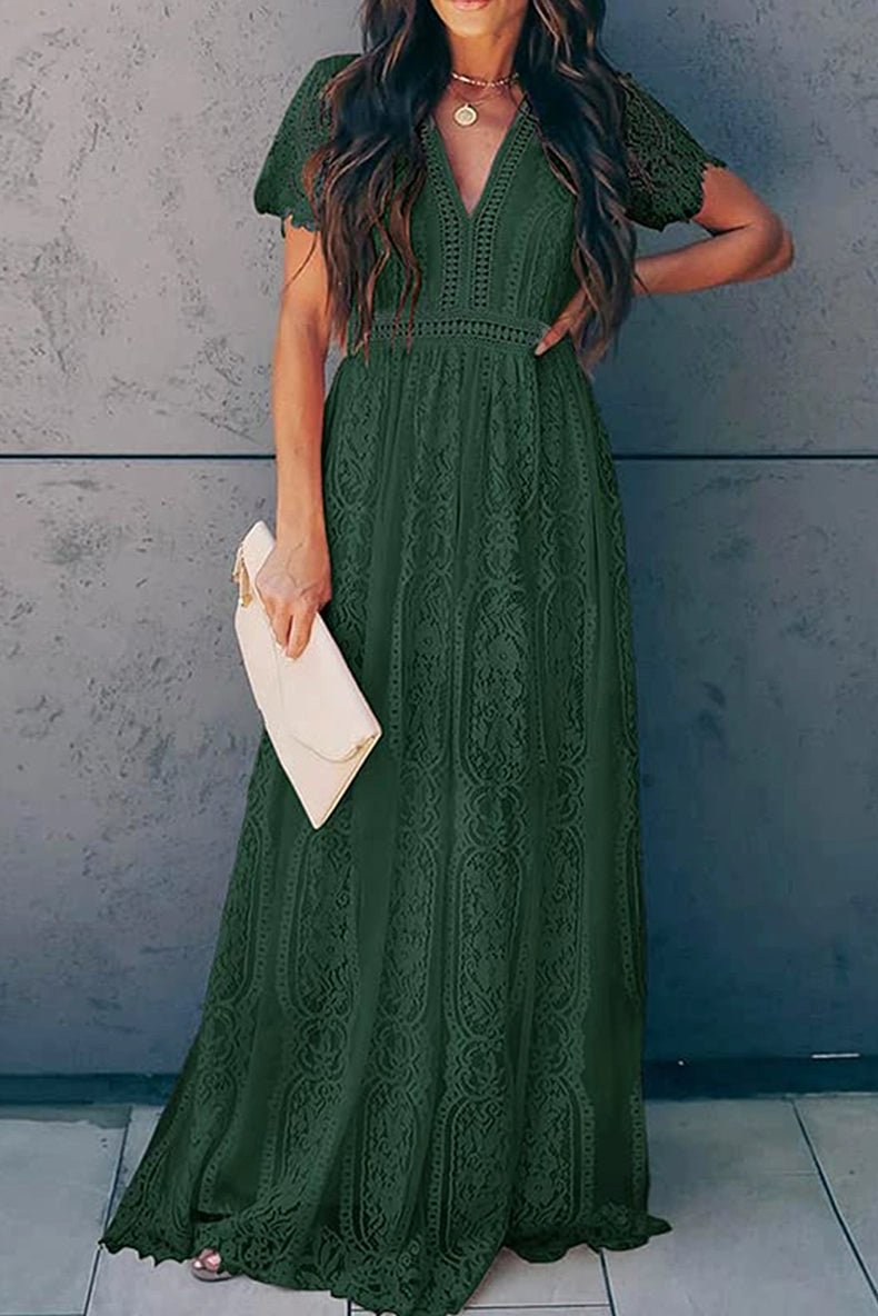 V Neck Fashion White Fairy Lace Dress Short Sleeve - Kaiju Mafia