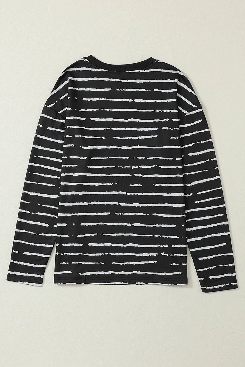 Stripes Thin Tops round Neck Pullover Long Sleeves T-shirt - Kaiju Mafia