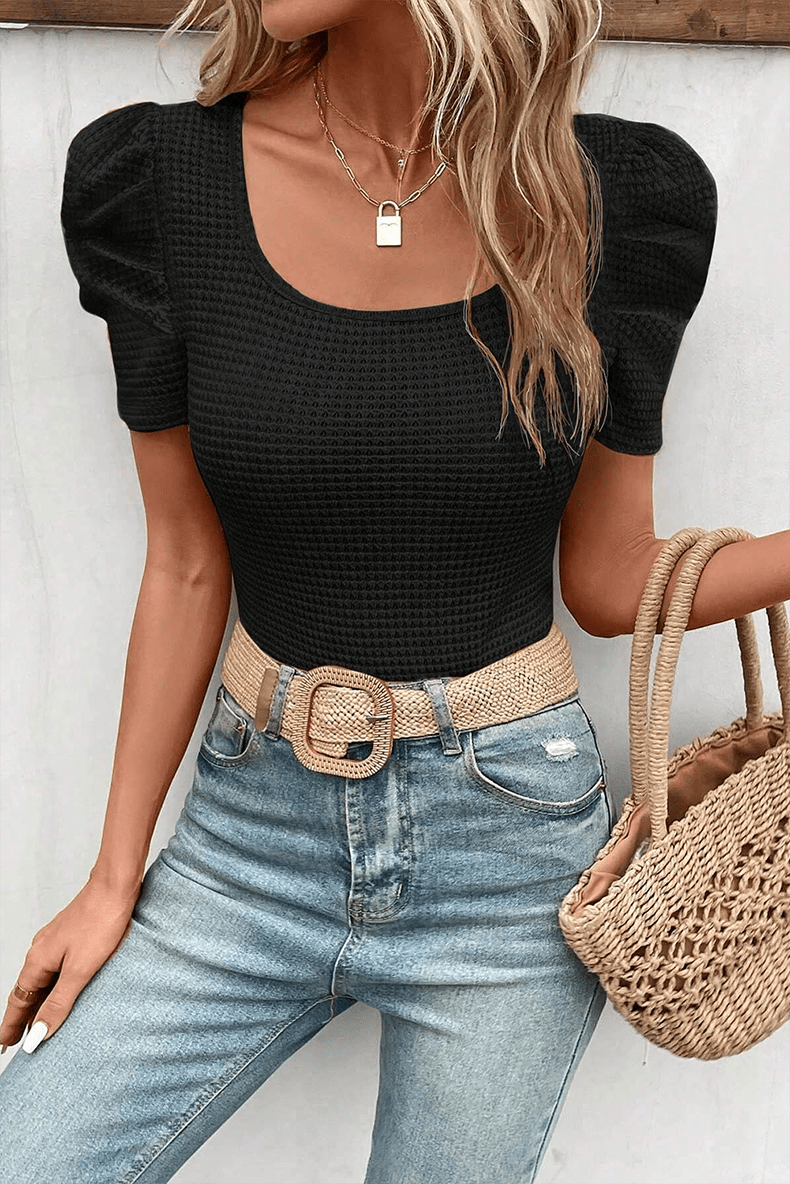 Waffle Fashion Summer Fashion Top T-shirt with Short Sleeves - Kaiju Mafia