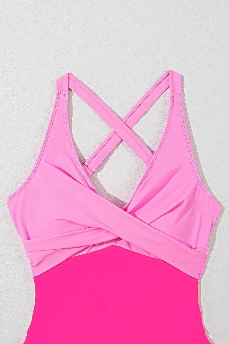 2024 Summer New Arrival One - Piece Skirt Belly Contracting Swimsuit European and American Sexy Big U - Neck Cross Strap Swimsuit for Women - Kaiju Mafia