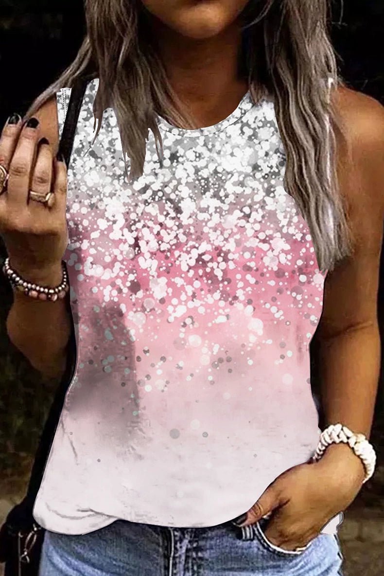 Summer New round Neck Loose Gradient Color Sleeveless T-shirt - Kaiju Mafia