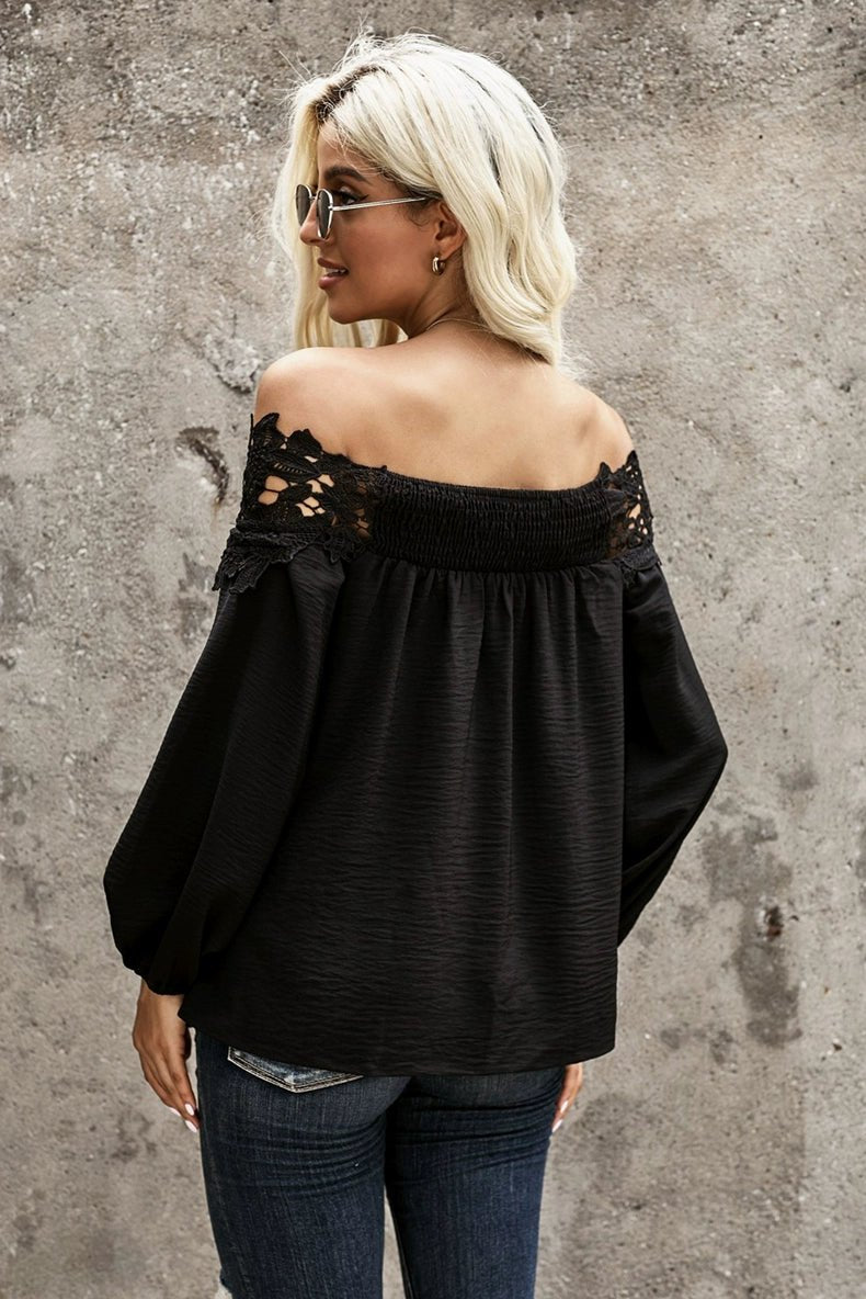 off - Shoulder off - Shoulder Collar Long Sleeves Fashion Loose Lace Shirt - Kaiju Mafia