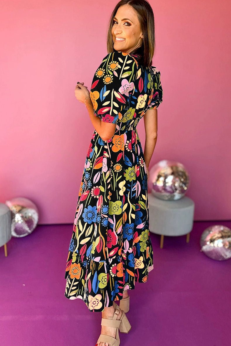 Fashion Short Sleeve Dress Summer Slimming Florals Print - Kaiju Mafia