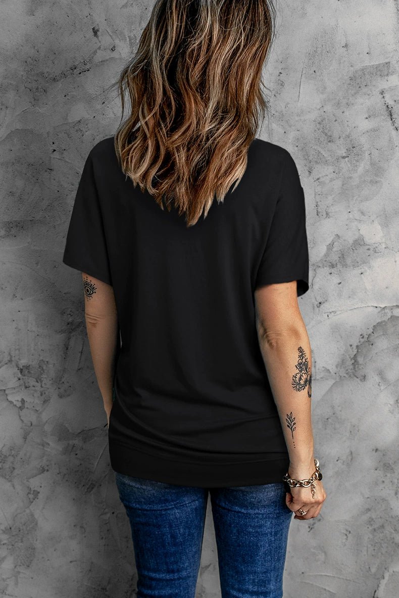 2024 Summer New Arrival Shoulder Solid Color round Neck Short Sleeves T-shirt Female European and American Leisure Minimalist Easiest for Match Three Quarter Sleeve Tops - Kaiju Mafia