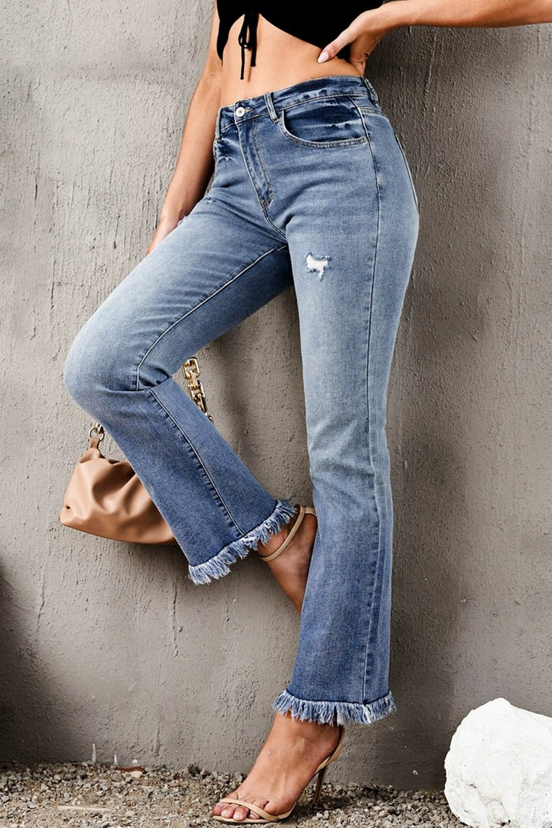 2024 Pure Color Washed Denim Women Fashion Idle Style Loose Cool Casual High Waist Straight - Leg Pants Women - Kaiju Mafia