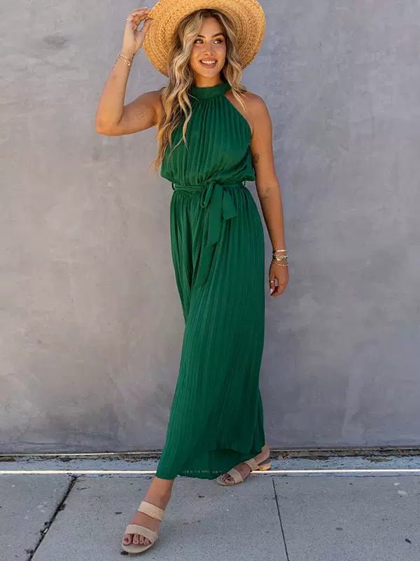 2024 Summer New Arrival Pure Color Halter Jumpsuit Women&