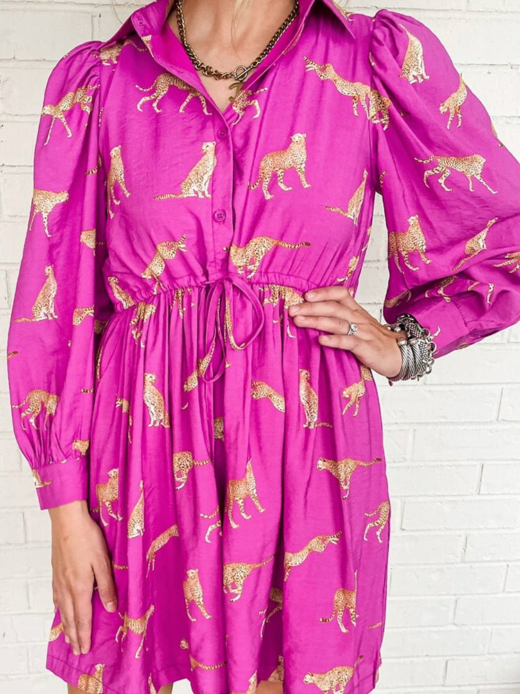 Fashion Leopard Print Long Sleeves Dress Women 2024 Spring New Arrival Casual Versatile Personality Knee - Length Skirt Short Skirt Women - Kaiju Mafia