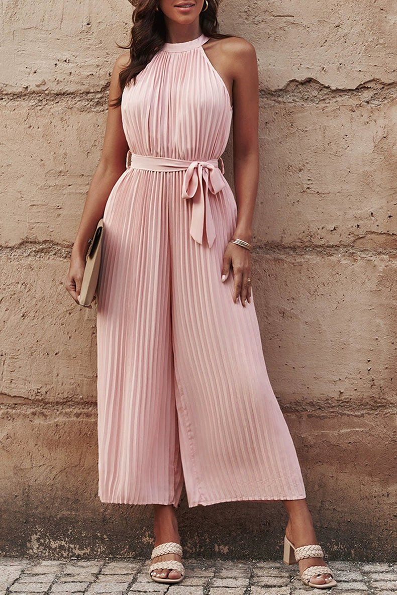 2024 Summer New Arrival Pure Color Halter Jumpsuit Women&