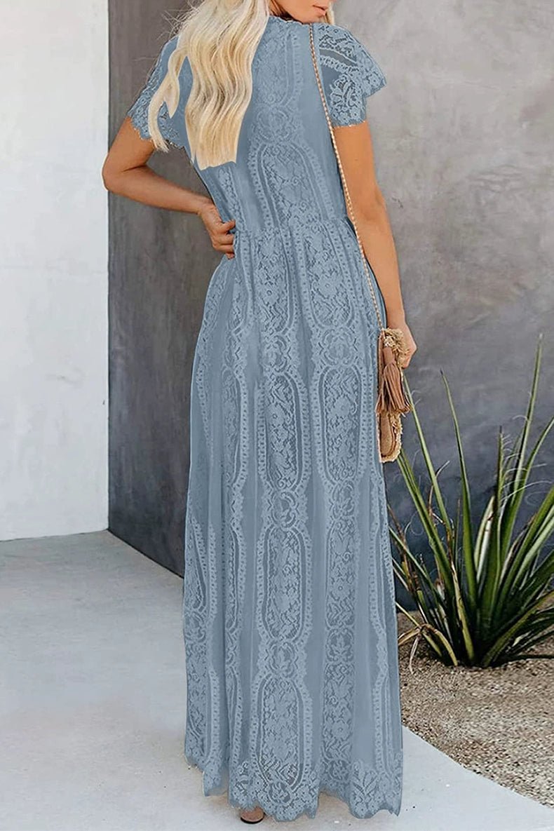 V Neck Fashion White Fairy Lace Dress Short Sleeve - Kaiju Mafia