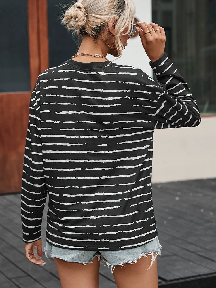 Stripes Thin Tops round Neck Pullover Long Sleeves T-shirt - Kaiju Mafia