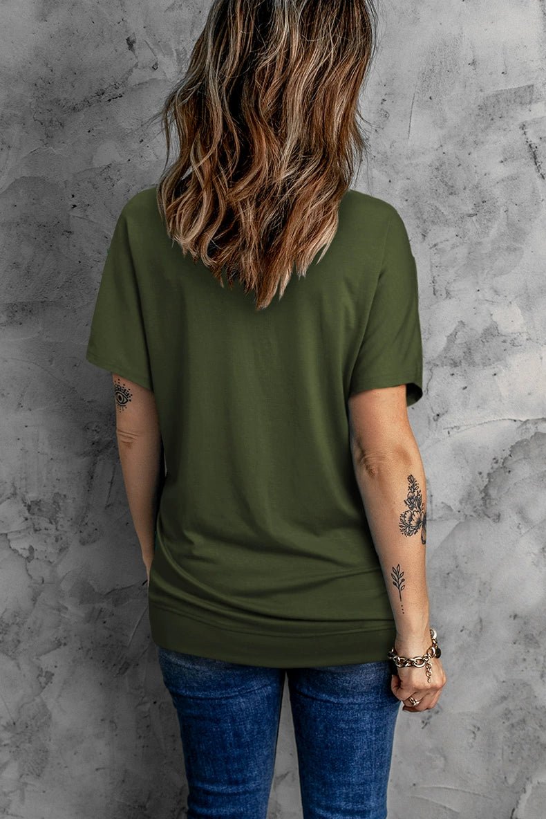2024 Summer New Arrival Shoulder Solid Color round Neck Short Sleeves T-shirt Female European and American Leisure Minimalist Easiest for Match Three Quarter Sleeve Tops - Kaiju Mafia