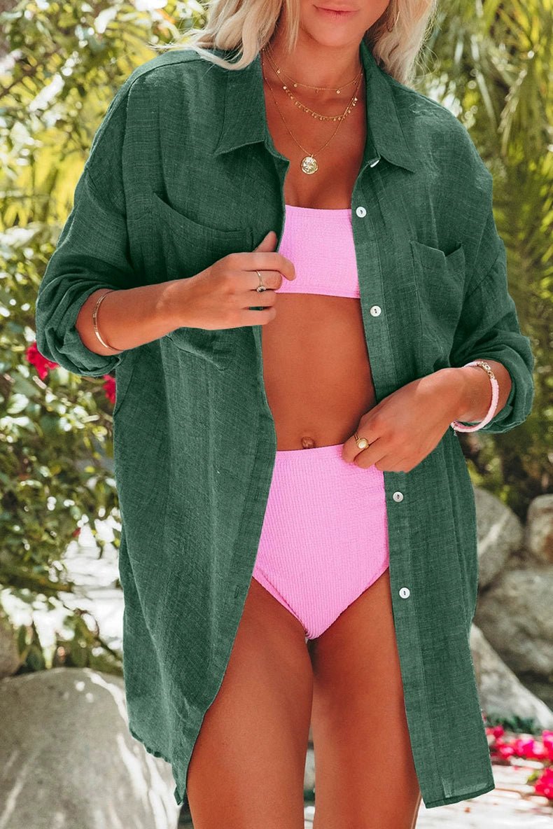 Summer New Arrival Mid Length Long Length Bikini Cover - up Chiffon Shirt for Women Fashion Beach Vacation Style Loose Sun Protective Blouse - Kaiju Mafia