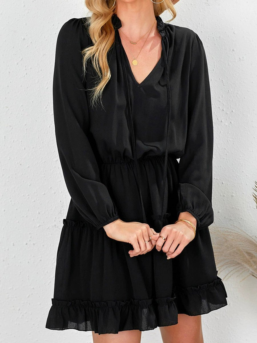 2024 Autumn Solid Color Thin Jumpsuit Skirt Fashion Slim Looking Temperament Commute Pullover Loose Knee - Length Dress Women - Kaiju Mafia