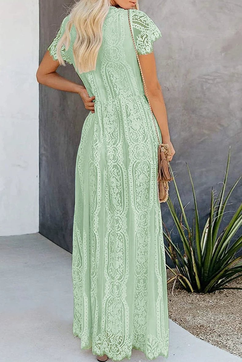 V Neck Fashion White Fairy Lace Dress Short Sleeve - Kaiju Mafia