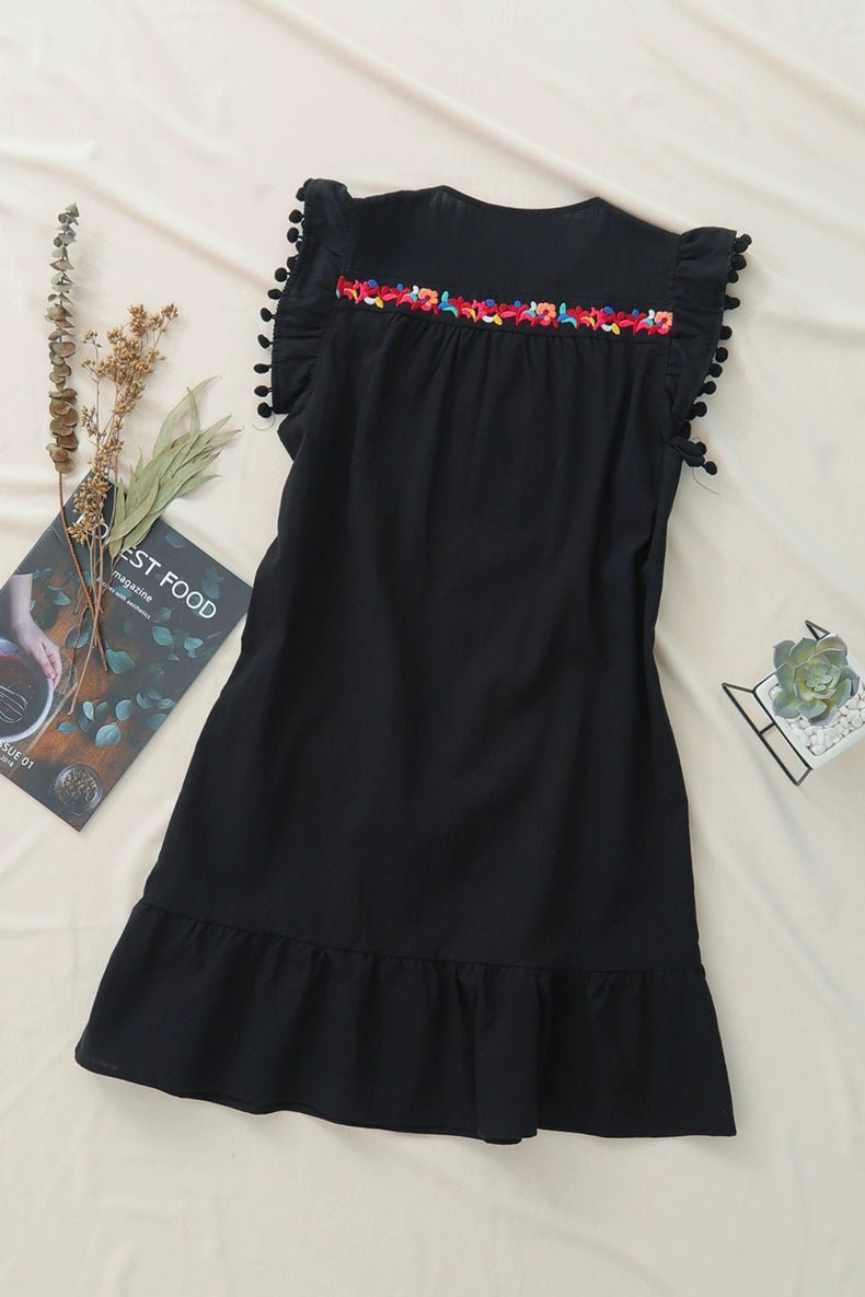 Summer Short Sleeve Fashion Bohemia Knee - Length Skirt Embroider - Kaiju Mafia