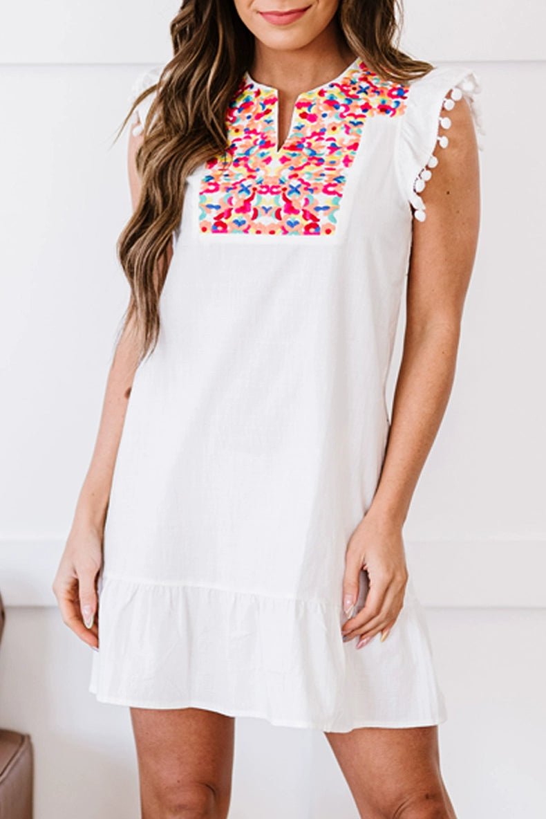 Summer Short Sleeve Fashion Bohemia Knee - Length Skirt Embroider - Kaiju Mafia