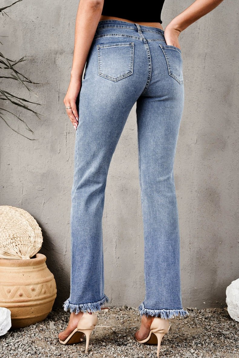 2024 Pure Color Washed Denim Women Fashion Idle Style Loose Cool Casual High Waist Straight - Leg Pants Women - Kaiju Mafia
