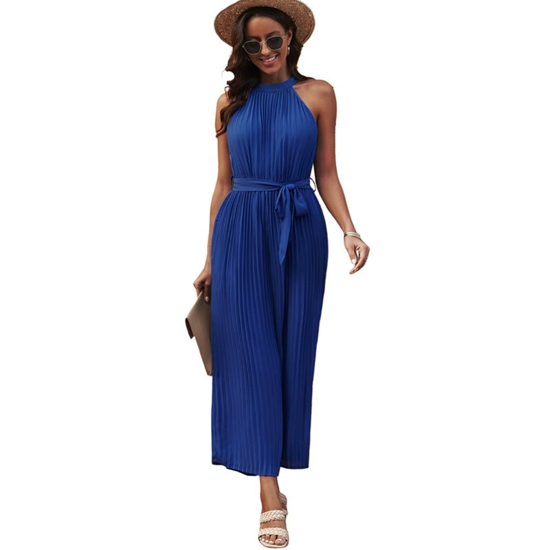 2024 Summer New Arrival Pure Color Halter Jumpsuit Women&